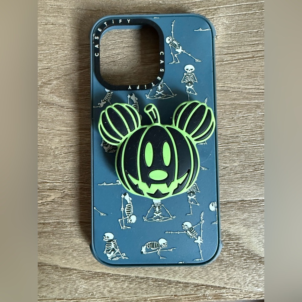Casetify Skeleton Case with Glow in the Dark Mickey Popsocket for iPhone 13Pro